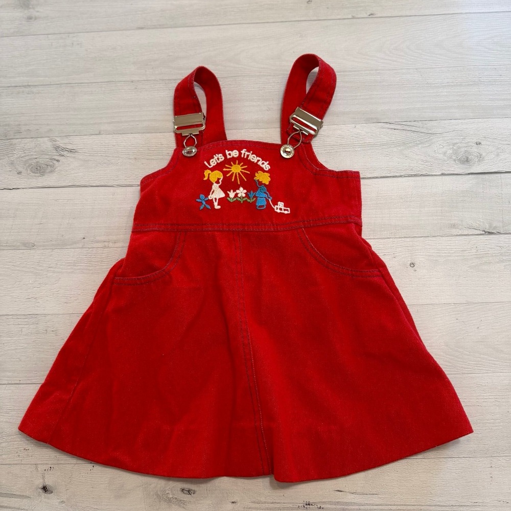Vintage St Michael girls‎ red let's be friends jumper dress size 3T